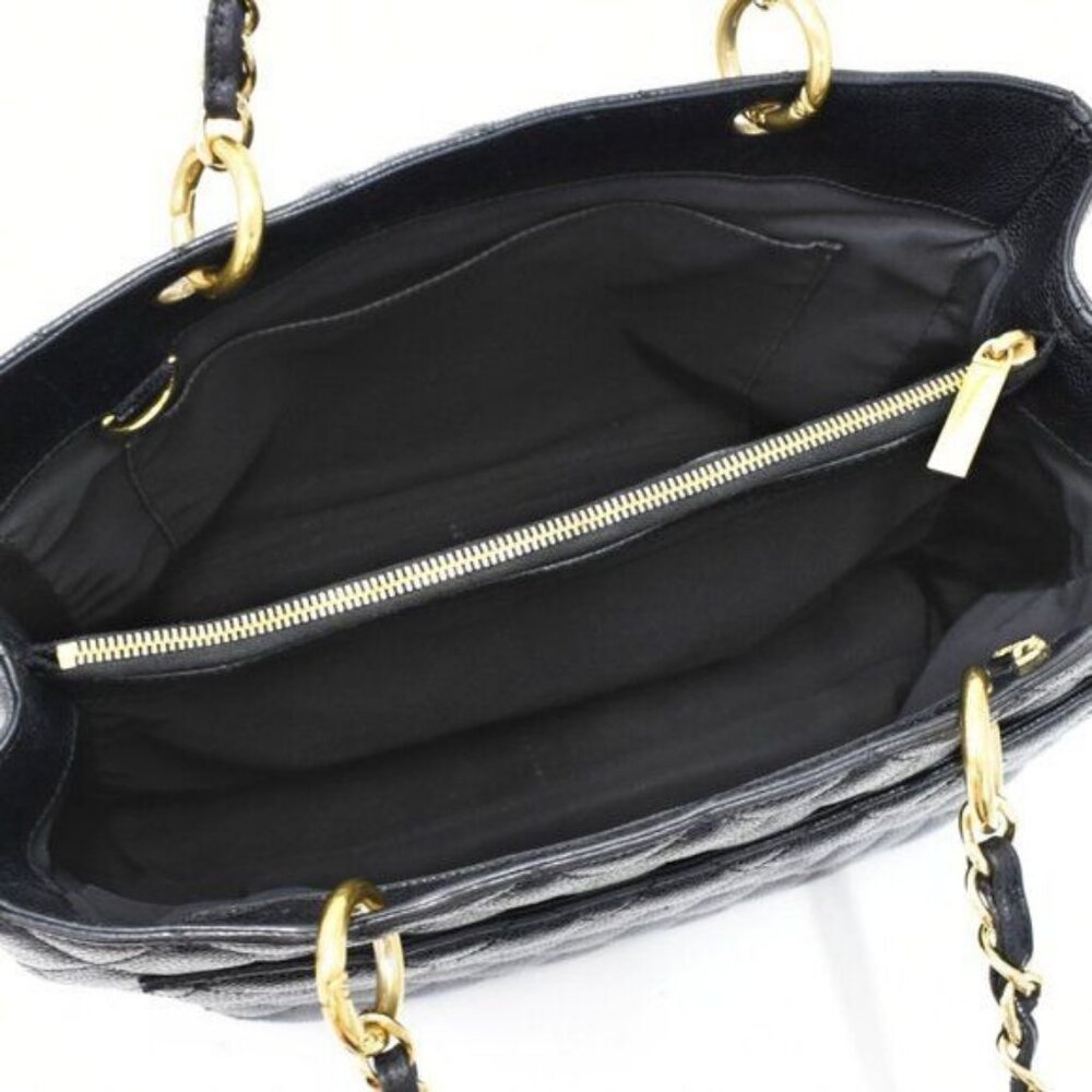 Authentic Chanel GST Caviar Grand Shopping Tote Quilted Shoulder Bag Black Chain - Picture 7 of 16